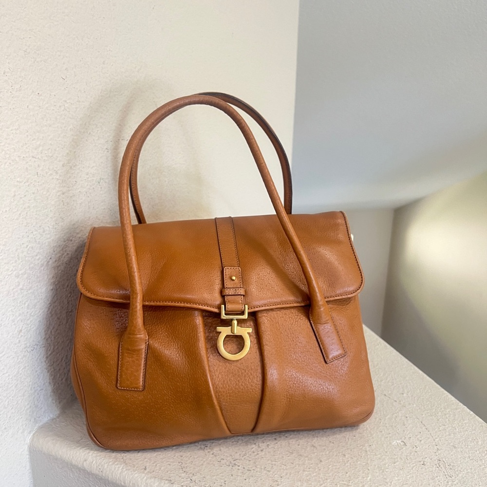 Salvatore Ferragamo Brown Leather Tote Work Everyday Bag FLAWED READ DESCRIPTION